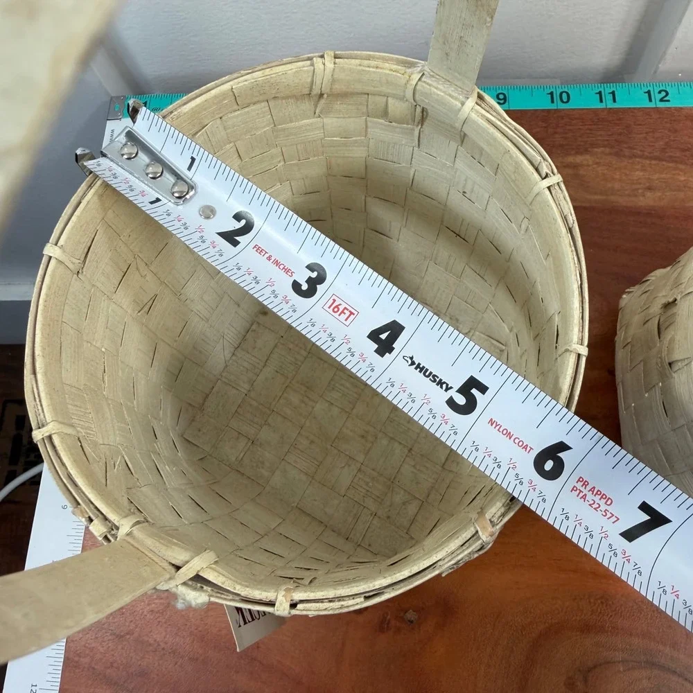 Palecek San Francisco Woven Duck Baskets Hand Painted Floral Pair Cream Set of 2